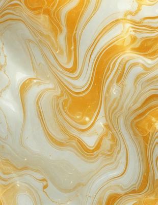 The primary subject of the image is a marble countertop with a yellow and white swirled pattern. The setting is a kitchen, and the visual style is a close-up of the countertop. The colors and mood of the image are warm and inviting, with the yellow and white swirls creating a visually appealing and natural pattern.
