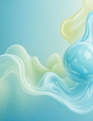 The primary subject of the image is a blue, swirling, and flowing object, which appears to be a combination of a sphere and a cloud. The setting is a blue background, which complements the vibrant blue color of the main object. The visual style is a digital art or illustration, as the object is depicted in a fluid and dynamic manner. The colors and mood of the image are predominantly blue, creating a sense of calmness and tranquility.