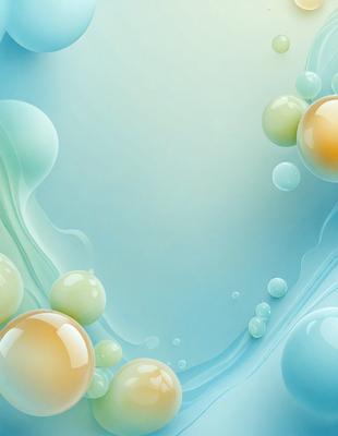 The primary subject of the image is a blue background with a variety of bubbles floating on it. The setting is a blue and white ocean, and the visual style is a digital art or illustration. The dominant colors are blue and white, creating a calm and serene atmosphere.
