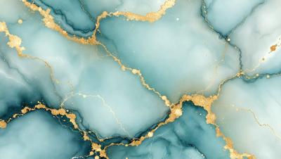 The primary subject of the image is a blue and gold marbled wall. The setting is a room with a blue and gold marbled wall, which serves as the background. The visual style is a combination of photo and digital art, creating a unique and intricate pattern. The dominant colors are blue and gold, giving the wall a luxurious and elegant appearance.