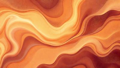 The primary subject of the image is a painting of a swirling, curved, and flowing pattern, likely resembling a piece of artwork or a decorative design. The setting is a canvas, and the visual style appears to be a combination of digital art and illustration. The colors and mood of the painting are warm and vibrant, with a focus on the orange hues that create a sense of depth and movement.