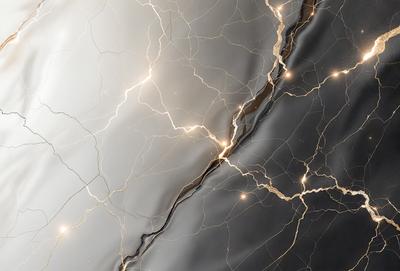 The primary subject of the image is a close-up of a lightning bolt, which is a part of a larger image featuring a black and white background. The lightning bolt is surrounded by a pattern of light streaks, creating a visually striking and dynamic scene. The visual style of the image is a combination of photo and digital art, with the light streaks giving it a unique and artistic appearance. The colors and mood of the image are predominantly black and white, with the light streaks adding a touch