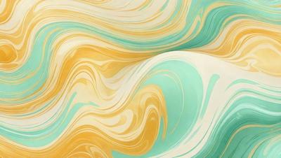 The primary subject of the image is a colorful, swirling pattern that resembles a painting or a digital artwork. The setting is a wall, and the visual style appears to be a mix of photo and digital art. The dominant colors in the image are yellow, blue, and green, creating a vibrant and lively atmosphere.