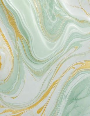 The primary subject of the image is a green and gold marbled pattern, which is the main focus of the image. The setting is a white surface, possibly a wall or a table, with the marbled pattern as the background. The visual style of the image is a close-up of the marbled pattern, showcasing its intricate details. The colors and mood of the image are predominantly green and gold, giving it a warm and elegant appearance.