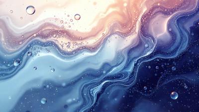 The primary subject of the image is a blue and white water-like pattern, which appears to be a digital art or illustration. The setting is a blue background, and the visual style is a combination of digital art and illustration. The dominant colors are blue and white, creating a calm and soothing atmosphere.