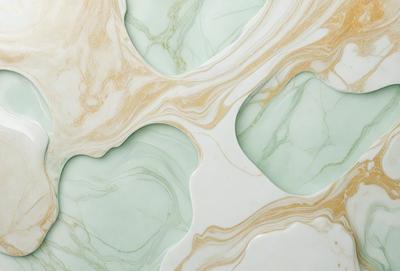 The primary subject of the image is a marble countertop with a green and brown color scheme. The countertop features a pattern of swirls and a marbled texture. The setting is a kitchen or bathroom environment, with the countertop being the main focus of the scene. The visual style of the image is a close-up of the marble countertop, showcasing its unique pattern and texture. The colors and mood of the image are warm and inviting, with the green and brown hues creating a sense of natural