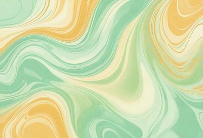 The primary subject of the image is a colorful, swirling pattern that resembles a painting or a digital artwork. The setting is a wall, and the visual style appears to be a combination of photo and digital art. The dominant colors in the image are green, yellow, and orange, creating a vibrant and lively atmosphere.