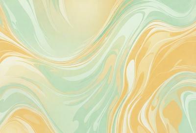 The primary subject of the image is a colorful, swirling pattern that resembles a painting or a digital artwork. The setting is a wall, and the visual style appears to be a combination of photo and digital art. The dominant colors in the image are green, yellow, and blue, creating a vibrant and lively atmosphere.