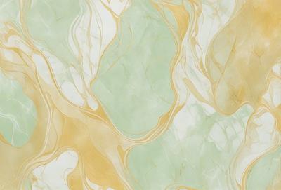 The primary subject of the image is a marble-like pattern with gold and green tones. The setting is a wall, and the visual style appears to be a combination of a photo and digital art. The dominant colors are gold and green, creating a warm and natural atmosphere.
