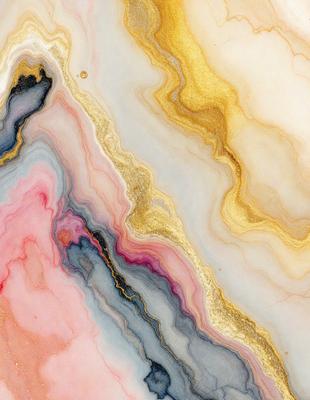 The primary subject of the image is a close-up of a marbled stone, which features a mix of pink, purple, and gold colors. The setting is a natural environment, with the stone being the main focus of the scene. The visual style of the image is a close-up, which emphasizes the intricate patterns and textures of the marbled stone. The colors and mood of the image are warm and inviting, with the pink and purple hues creating a sense of elegance and luxury