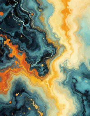 The primary subject of the image is a vibrant and colorful painting featuring a mix of blue, orange, and yellow hues. The painting is set against a backdrop of a blue and orange swirling pattern, creating a visually striking scene. The visual style of the painting appears to be a combination of digital art and illustration, with a focus on intricate details and a dynamic color palette. The overall atmosphere of the painting is lively and energetic, with a sense of movement and depth conveyed through the