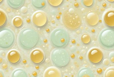 The primary subject of the image is a pattern of bubbles, which are displayed in various colors and sizes. The setting is a white and yellow background, creating a visually appealing contrast with the bubbles. The visual style is a combination of digital art and illustration, giving the bubbles a realistic and vibrant appearance. The colors and mood of the image are lively and cheerful, with the bubbles appearing to float and dance on the surface.