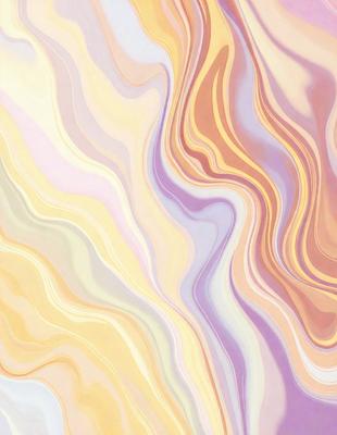 The primary subject of the image is a colorful, swirling pattern that resembles a painting or a digital artwork. The setting is a wall, and the visual style appears to be a combination of photo and digital art. The dominant colors in the image are yellow, purple, and orange, creating a vibrant and lively atmosphere.