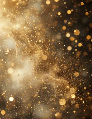The primary subject of the image is a close-up of a gold glittery background, which creates a visually striking and eye-catching effect. The setting is a dark background, which contrasts with the bright and shiny gold glitter. The visual style is a combination of a photo and digital art, as the gold glitter appears to be a digital effect applied to the photo. The colors and mood of the image are predominantly gold and shiny, creating a warm and inviting atmosphere.