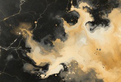 The primary subject of the image is a painting or drawing of a swirling, yellow, and white substance, possibly a cloud or a liquid. The setting is a black background, which contrasts with the yellow and white colors of the swirling substance. The visual style appears to be a combination of digital art and traditional painting techniques. The dominant colors are yellow, white, and black, creating a dynamic and visually striking scene.