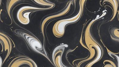 The primary subject of the image is a patterned design featuring swirls and gold accents. The setting is a black background, which contrasts with the gold and swirl patterns. The visual style appears to be a combination of digital art and illustration, creating a unique and eye-catching design. The dominant colors are gold and black, giving the pattern a luxurious and elegant appearance.