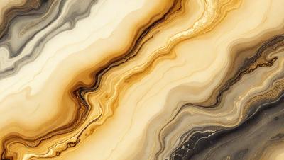The primary subject of the image is a marble-like stone with a gold and brown color palette. The setting is a natural environment, possibly a rock formation or a stone wall. The visual style is a close-up of the stone, showcasing its unique texture and patterns. The colors and mood of the image are warm and earthy, evoking a sense of natural beauty and richness.