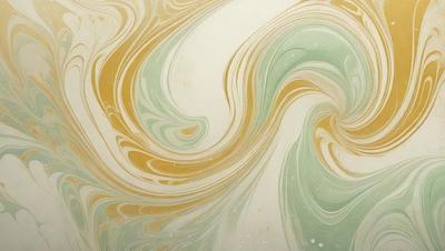 The primary subject of the image is a swirling, colorful pattern that resembles a painting or a digital artwork. The setting is a white wall, and the visual style appears to be a combination of photo and digital art. The colors and mood of the image are vibrant and lively, with a mix of green, gold, and white hues.