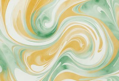 The primary subject of the image is a colorful, swirling pattern that resembles a painting or a digital artwork. The setting is a white background, which provides a clean and uncluttered look to the artwork. The visual style is a combination of photo and digital art, creating a unique and eye-catching design. The colors and mood of the image are vibrant and lively, with a mix of green, yellow, and orange hues that evoke a sense of energy and movement.