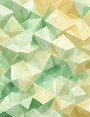 The primary subject of the image is a geometric pattern made up of triangles. The setting is a green background, which adds a vibrant and lively atmosphere to the scene. The visual style is a combination of digital art and illustration, creating a unique and eye-catching design. The dominant colors are green and yellow, which contribute to the overall mood of the image.