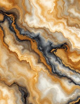The primary subject of the image is a marble-like stone with a yellow and brown color palette. The setting is a natural environment, possibly a rock formation or a stone wall. The visual style appears to be a close-up of the stone, showcasing its unique texture and patterns. The colors and mood of the image are warm and earthy, evoking a sense of natural beauty and richness.