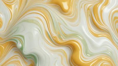 The primary subject of the image is a close-up of a yellow and green swirling pattern, which appears to be a painting or a digital artwork. The setting is a white background, and the visual style is a mix of digital art and painting. The dominant colors in the image are yellow and green, creating a vibrant and lively atmosphere.