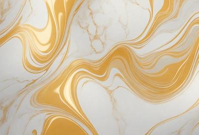 The primary subject of the image is a marble wall with a gold and white color scheme. The setting is a room with a white background, and the visual style appears to be a combination of a photo and digital art. The dominant colors are gold and white, creating a luxurious and elegant atmosphere.