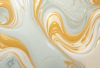 The primary subject of the image is a patterned wallpaper with a gold and blue color scheme. The setting is a room with a patterned wallpaper, and the visual style is a close-up of the wallpaper. The colors and mood of the image are warm and inviting, with the gold and blue tones creating a sense of luxury and sophistication.