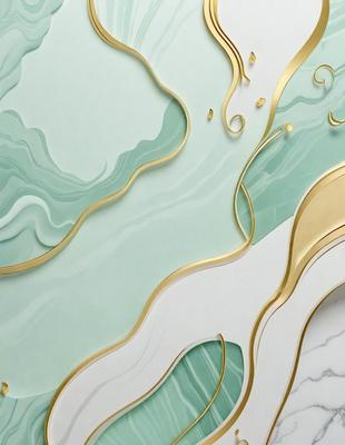 The primary subject of the image is a wall with a design that resembles a waterfall. The setting is a room with a green and white color scheme. The visual style is a combination of digital art and illustration, creating a unique and artistic appearance. The dominant colors are green and white, giving the scene a calming and serene atmosphere.