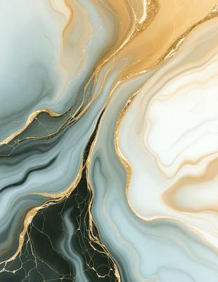 The primary subject of the image is a marble-like stone with gold veins running through it. The setting is a white background, which contrasts with the gold and blue colors of the stone. The visual style is a close-up of the stone, showcasing its unique texture and patterns. The colors and mood of the image are predominantly gold and blue, creating a sense of luxury and elegance.