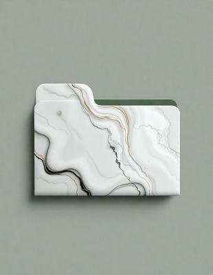 The primary subject of the image is a white marble-like object with a green border. The setting is a gray background, and the visual style appears to be a combination of photo and digital art. The colors are predominantly white and green, creating a clean and elegant atmosphere.