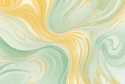 The primary subject of the image is a colorful, swirling pattern that resembles a painting or a digital artwork. The setting is a wall, and the visual style appears to be a combination of photo and digital art. The dominant colors in the image are yellow, green, and blue, creating a vibrant and lively atmosphere.