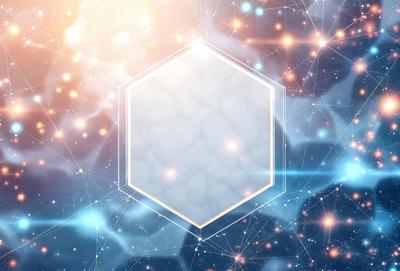 The primary subject of the image is a white hexagonal shape, which is the main object, scene, or focus of the image. The setting or background features a blue and white starry background, giving the image a celestial and space-themed appearance. The visual style of the image is digital art, as it is a digital illustration of a hexagonal shape with a blue and white background. The colors and mood of the image are predominantly blue and white, creating a serene and calming atmosphere.