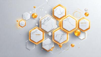 The primary subject of the image is a pattern of hexagonal shapes, which are arranged in a visually appealing manner. The setting is a white background, which provides a clean and minimalist appearance. The visual style is a combination of digital art and illustration, creating a unique and eye-catching design. The dominant colors are white and gold, giving the pattern a luxurious and elegant feel.