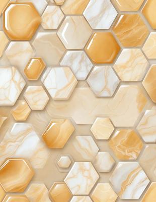 The primary subject of the image is a marble wall with a honeycomb pattern. The setting is a room with a white marble floor. The visual style is a close-up of the marble wall, showcasing the intricate honeycomb pattern. The colors and mood of the image are predominantly white and neutral, giving the space a clean and elegant appearance.