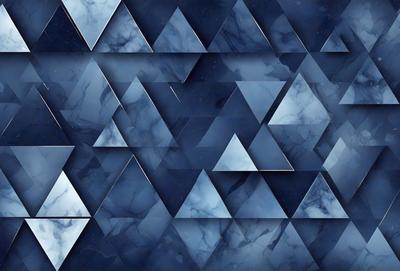 The primary subject of the image is a blue marble wall with a pattern of triangles. The setting is a room with a blue marble wall, and the visual style is a digital art or illustration. The dominant colors are blue and white, creating a calm and serene atmosphere.
