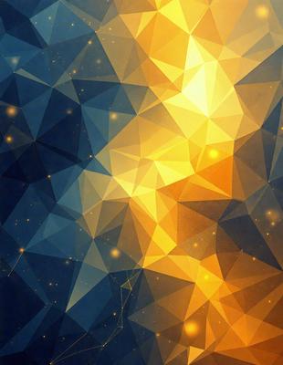 The primary subject of the image is a geometric pattern, featuring a mix of blue and yellow colors. The setting is a blue background, which contrasts with the yellow and blue geometric shapes. The visual style is a combination of digital art and illustration, creating a unique and eye-catching design. The dominant colors are blue and yellow, giving the image a vibrant and lively atmosphere.