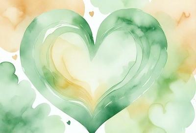 The primary subject of the image is a green heart-shaped design. The setting is a white background, and the visual style is a digital art or illustration. The dominant colors are green and white, creating a calm and soothing atmosphere.