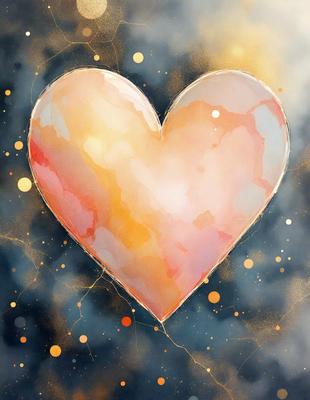 The primary subject of the image is a heart-shaped balloon. The heart is floating in a blue and yellow background, which gives the scene a vibrant and lively atmosphere. The visual style of the image is a combination of digital art and illustration, creating a unique and eye-catching design. The colors and mood of the image are predominantly blue and yellow, with the heart being the focal point and the background providing a sense of depth and movement.