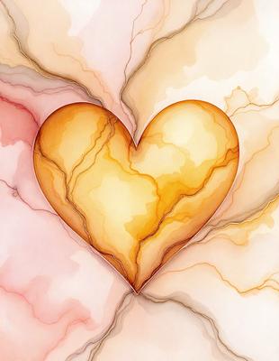 The primary subject of the image is a heart-shaped painting or drawing, which is the main focus of the image. The setting or background features a pink and white marbled surface, which adds a unique and visually appealing backdrop to the heart. The visual style of the image is a combination of digital art and illustration, creating a vibrant and artistic representation of the heart. The colors and mood of the image are predominantly pink and white, giving it a warm and inviting atmosphere.