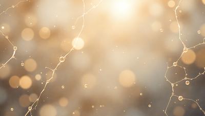 The primary subject of the image is a close-up of a chain link fence with a golden glow. The setting is a cloudy sky, and the visual style appears to be a photo. The dominant colors are gold and white, creating a warm and serene atmosphere.