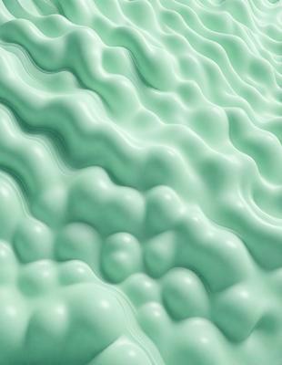 The primary subject of the image is a close-up of a green, wavy surface, possibly a wall or a piece of art. The setting appears to be a room with a green background. The visual style is a combination of a photo and digital art, creating a unique and interesting appearance. The colors and mood of the image are predominantly green, giving it a calm and soothing atmosphere.
