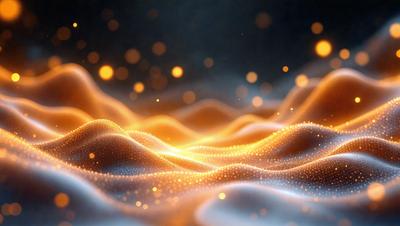 The primary subject of the image is a brightly lit, colorful, and abstract pattern. The setting is a dark background, which contrasts with the vibrant colors of the pattern. The visual style is a combination of digital art and illustration, creating a unique and eye-catching design. The dominant colors are orange and yellow, giving the pattern a warm and luminous appearance. The overall atmosphere is energetic and captivating, drawing the viewer's attention to the intricate details of the pattern.