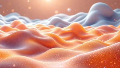 The primary subject of the image is a colorful, swirling pattern that resembles a wave or a flowing substance. The setting is a blue and orange background, which adds to the vibrant and dynamic nature of the scene. The visual style is a combination of digital art and illustration, creating a unique and eye-catching design. The colors and mood of the image are predominantly orange and blue, evoking a sense of energy and movement.