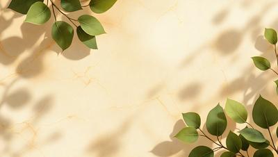 The primary subject of the image is a wall with a yellow background. The setting/background features a wall with a cracked texture, and the visual style is a photo. The colors and mood of the image are warm and inviting, with the yellow wall and the green leaves creating a pleasant atmosphere.
