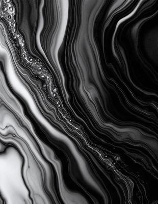 The primary subject of the image is a black and white pattern, which appears to be a close-up of a rock formation. The setting is a dark background, which contrasts with the pattern. The visual style is a combination of a photo and a digital art, illustration, or drawing. The colors and mood of the image are predominantly black and white, creating a dramatic and moody atmosphere.