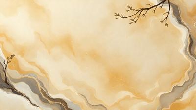 The primary subject of the image is a tree with a branch, which is the main object in the scene. The setting is a cloudy sky, and the visual style is a painting or drawing. The colors and mood of the image are predominantly yellow and orange, creating a warm and inviting atmosphere.