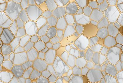 The primary subject of the image is a marble wall with a gold pattern. The setting is a room with a white marble surface. The visual style is a close-up of the marble wall, showcasing the intricate gold pattern. The colors and mood of the image are predominantly white and gold, giving it a luxurious and elegant appearance.