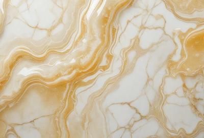The primary subject of the image is a marble countertop with a yellow and white color scheme. The setting is a kitchen, and the visual style is a close-up of the marble countertop. The colors and mood of the image are warm and inviting, with the yellow and white marble creating a sense of elegance and sophistication.