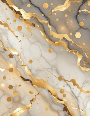 The primary subject of the image is a marble wall with gold accents. The setting is a room with a white marble surface. The visual style is a combination of photo and digital art, creating a unique and eye-catching design. The dominant colors are gold and white, giving the wall a luxurious and elegant appearance.